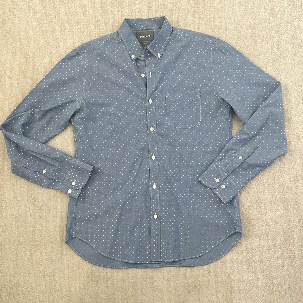 Bonobos Slim Fit Long Sleeve Button Down Shirt M Blue White Cotton